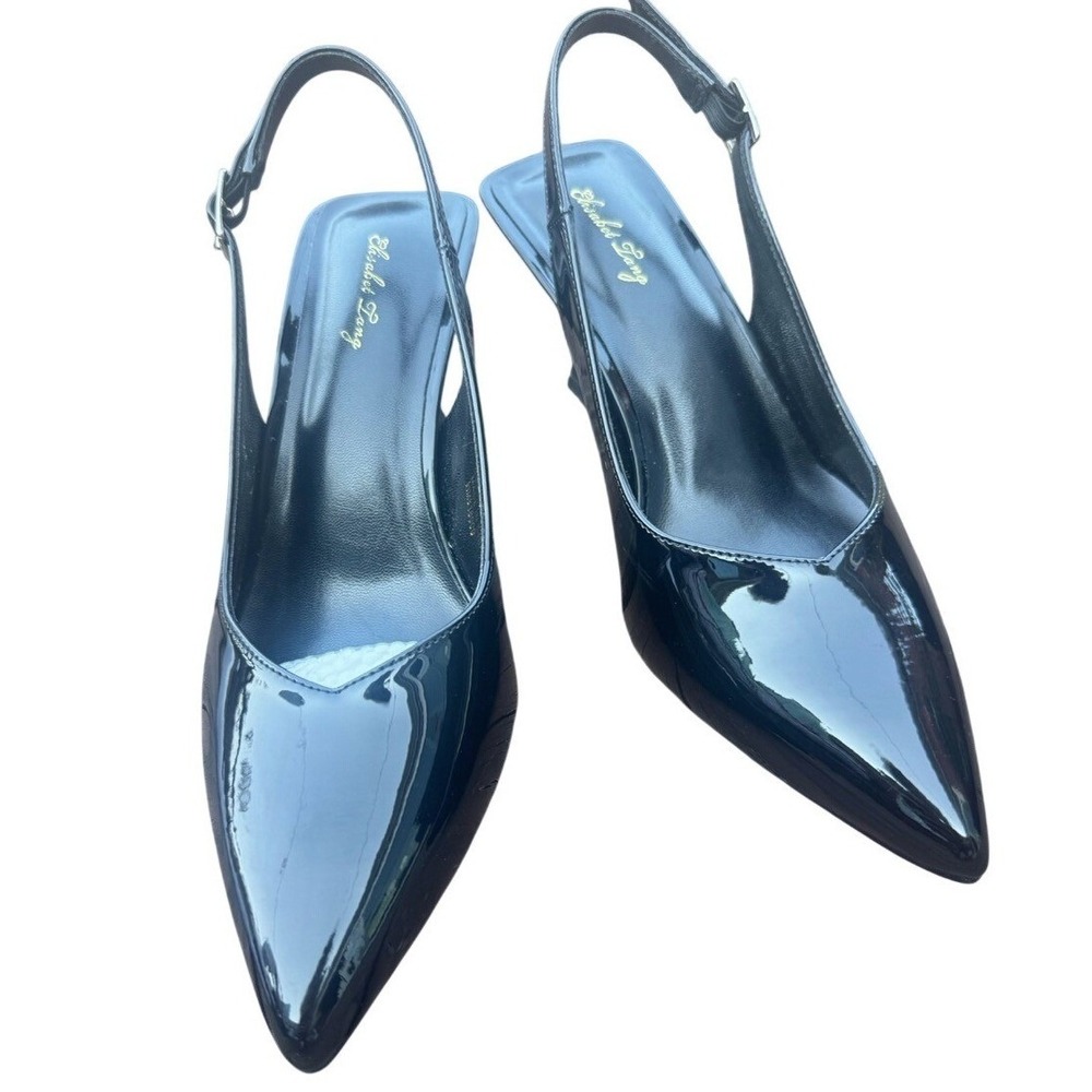 Elisabet Tang Slingback Heels Women 9.5 Black Patent Pointed Toe Stiletto NIB